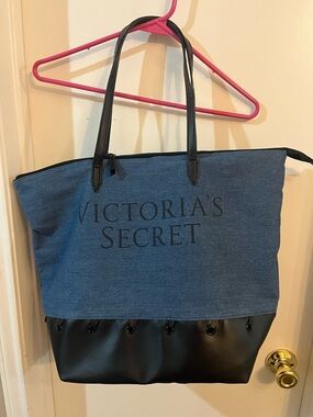 Victoria's Secret Blue Canvas Tote with Black Trim